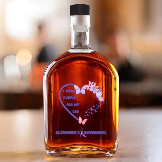 I wear purple for my dad, Alzheimer's awareness Whiskey Bottles
