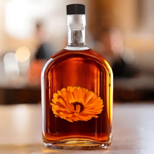 orange flower marigold Whiskey Bottles