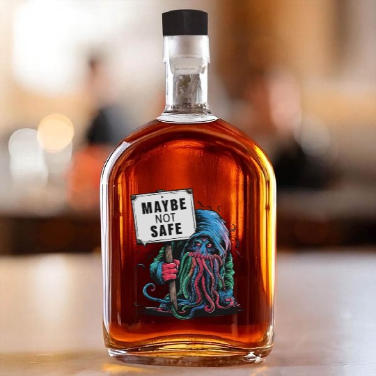 Octopus Creepy Creature Holds Maybe Not Safe Sign Whiskey Bottles