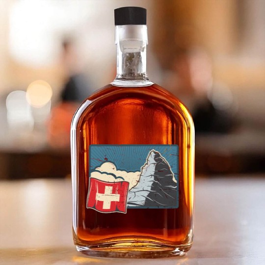 Vacation Skiing, Hiking, Mountain Switzerland Whiskey Bottles