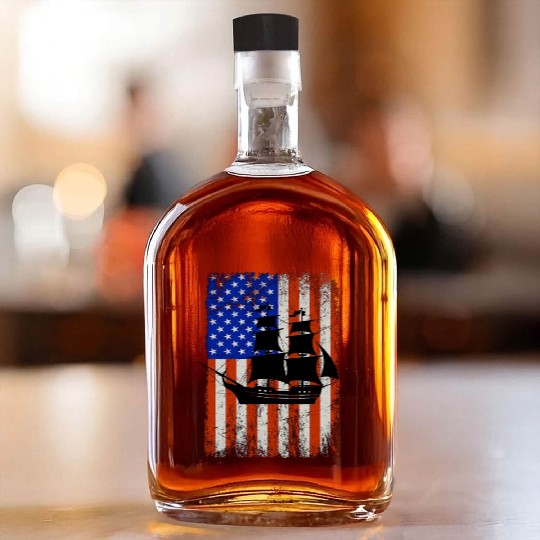 Stars, Stripes & Pirate Ship American Flag Whiskey Bottles