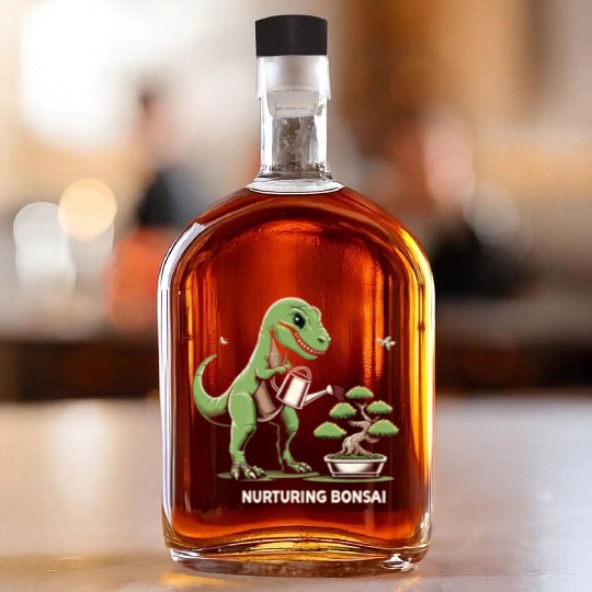 T-Rex Dinosaur Gardener Bonsai Master Gardening Whiskey Bottles