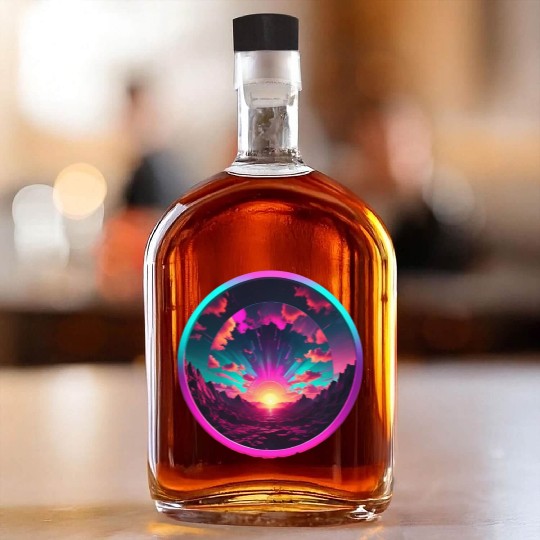 Synthwave Colorful Cosmos Design inside Circle Whiskey Bottles