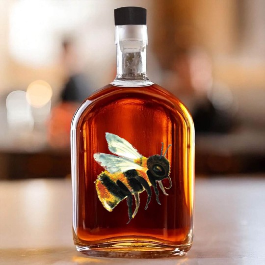 Cute Bumble Bee Flying Illustration Whiskey Bottles
