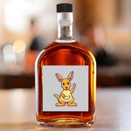 Cute Kangaroo Waving Hand: Cartoon Vector Icon Ill Whiskey Bottles