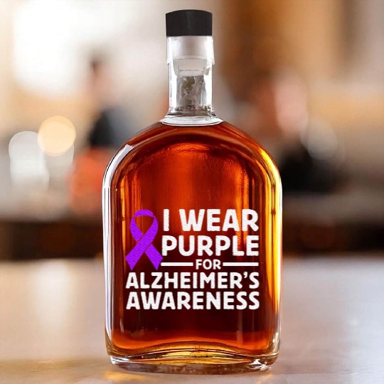 I Wear Purple for Alzheimer's Awareness Month Whiskey Bottles