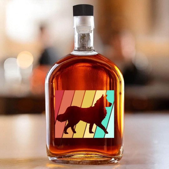Retro 80s Border Collie Dog Silhouette Whiskey Bottles