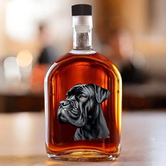 Black Cane Corso Dog Art Whiskey Bottles, Realistic Dog