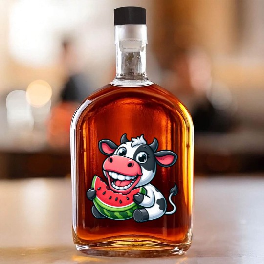 Funny cow bull steer watermelon summer fruit Whiskey Bottles