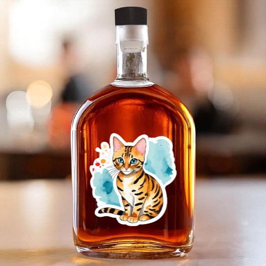 Leopard Cat Watercolor Whiskey Bottles