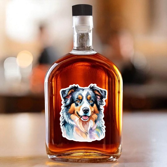 Australian Shepherd Watercolor Whiskey Bottles