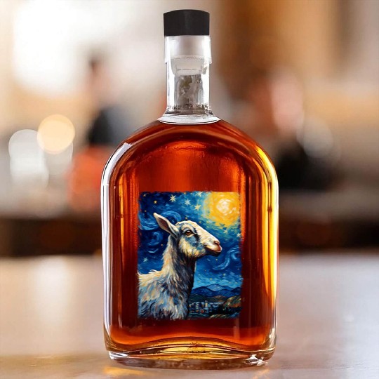 Goat Farm Animal Farmer Starry Night Painting Whiskey Bottles