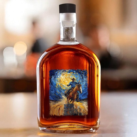 Barrel Racer Barrel Racing Rodeo Starry Night Pain Whiskey Bottles