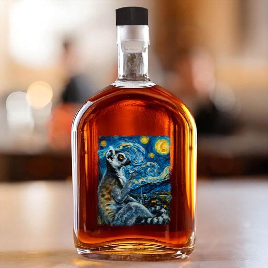 Lemur Ring Tailed Starry Night Painting Whiskey Bottles