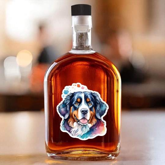 Bernese Mountain Dog Watercolor Whiskey Bottles