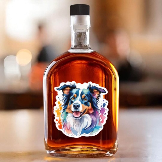 Border Collie Watercolor Whiskey Bottles