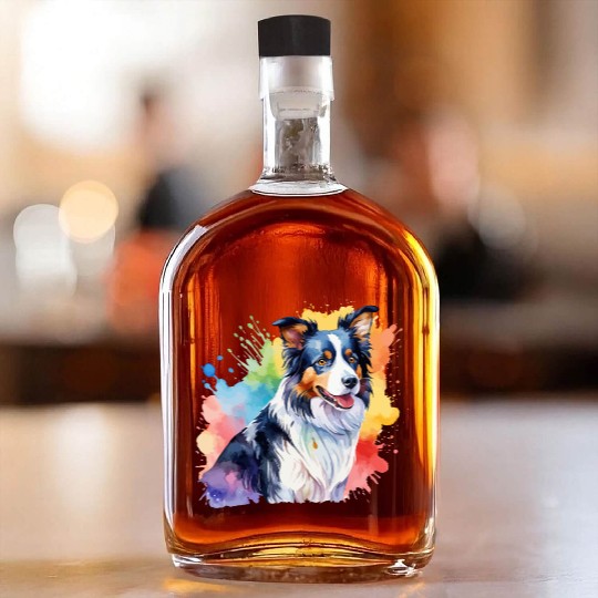 Border Collie Watercolor Whiskey Bottles