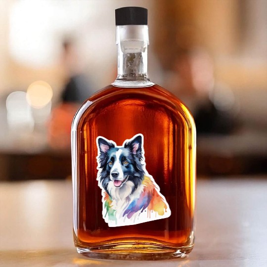 Border Collie Watercolor Whiskey Bottles