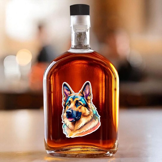German Shepherd Watercolor Whiskey Bottles