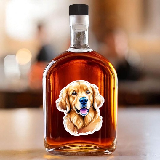 Golden Retriever Watercolor Whiskey Bottles