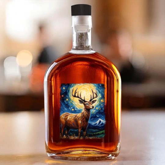 Deer Hunter Deer Hunting Starry Night Painting Whiskey Bottles