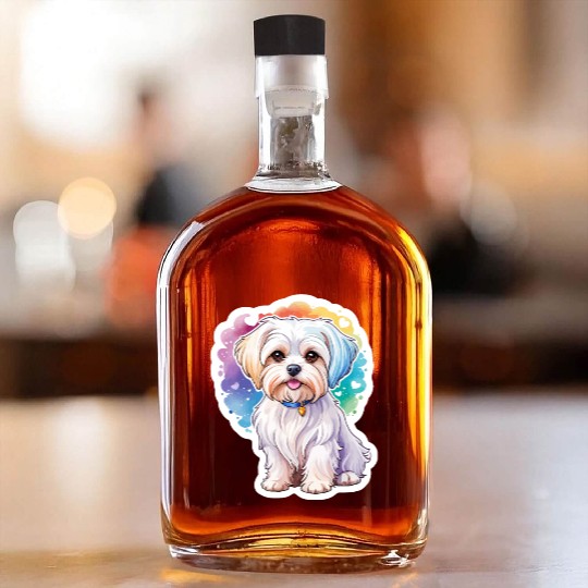 Maltese Dog Watercolor Whiskey Bottles