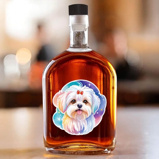 Maltese Dog Watercolor Whiskey Bottles