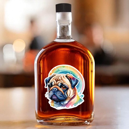 Pug Watercolor Whiskey Bottles