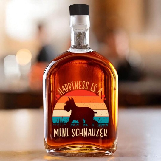 Happiness Is A Mini Schnauzer Retro Vintage Whiskey Bottles