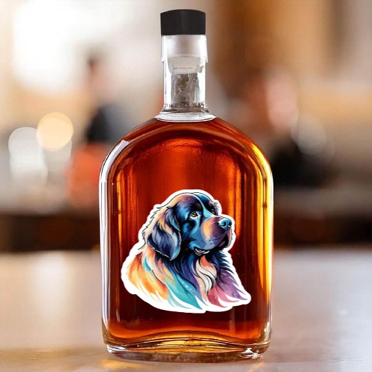 Newfoundland Dog Watercolor Whiskey Bottles