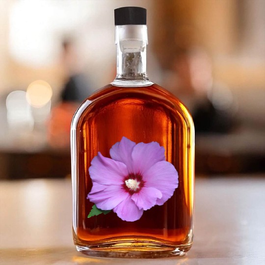 Elegant Pink Hibiscus Flower Print Whiskey Bottles