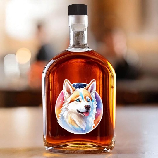 Siberian Husky Watercolor Whiskey Bottles