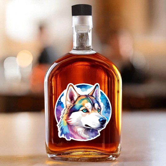 Siberian Husky Watercolor Whiskey Bottles