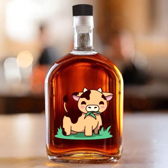 Cute Kawaii Cow Farm Animals Lover Design Whiskey Bottles