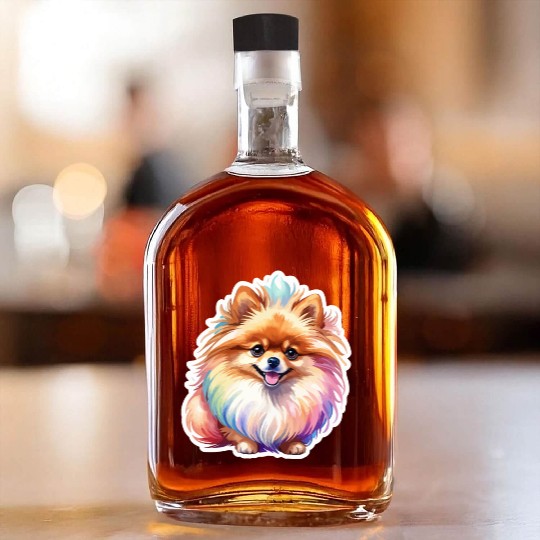 Pomeranian Watercolor Whiskey Bottles