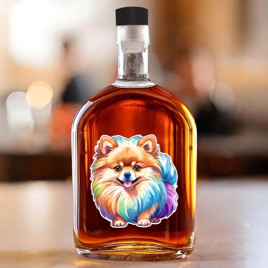 Pomeranian Watercolor Whiskey Bottles