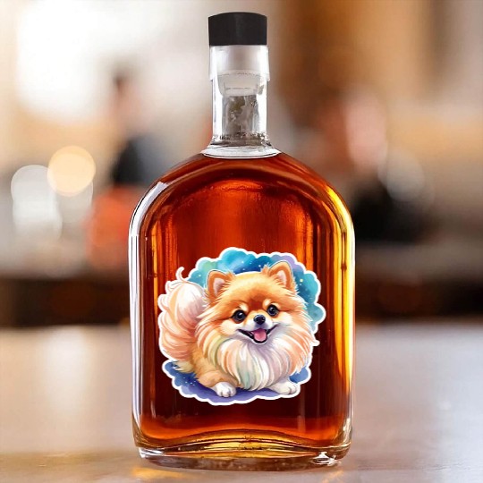 Pomeranian Watercolor Whiskey Bottles