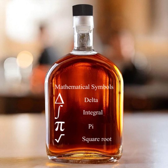 mathematical symbols Pi Square root Integral Delta Whiskey Bottles