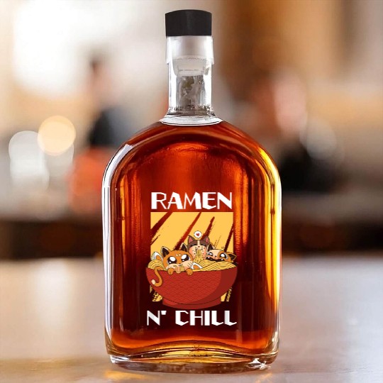 Cute Kawaii Cat Ramen Bowl Japanese Noodle Soup Whiskey Bottles