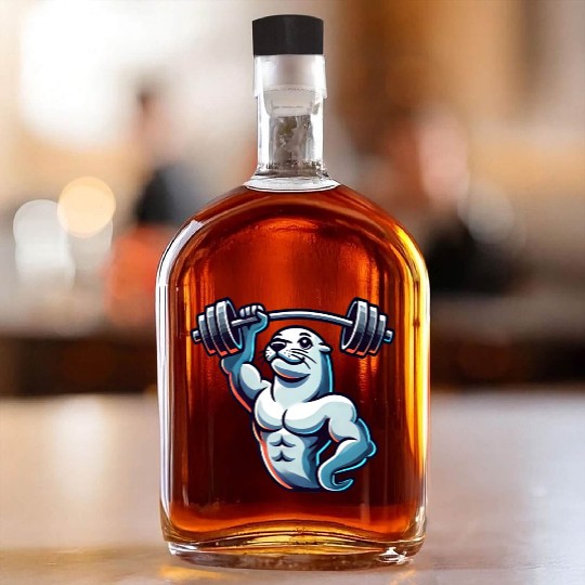 Seal with Barbell Fitness Gym Training Whiskey Bottles