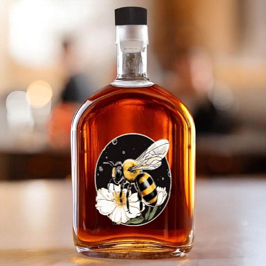 Bumble Bee on a Flower in a Bubble Whiskey Bottles