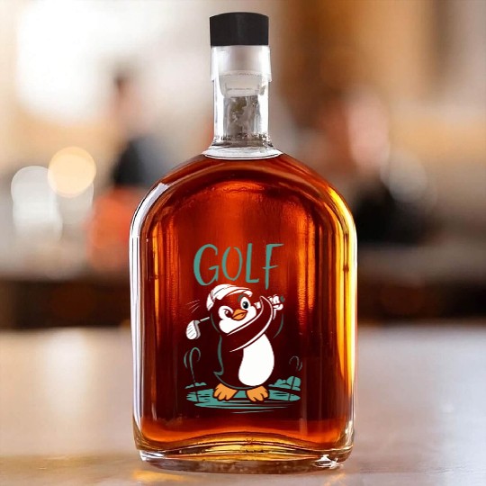 Cute Penguin Golf Swing Fun Golfing Whiskey Bottles