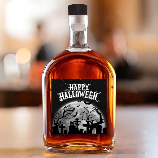 halloween cat on a graveyard Whiskey Bottles