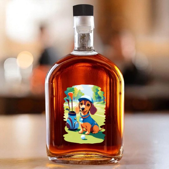 Dachshund Dog Playing Golf Funny Design Whiskey Bottles