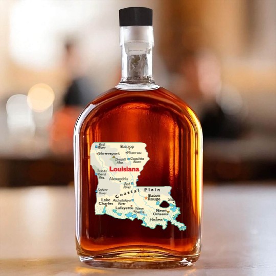 Louisiana map image of state. Whiskey Bottles