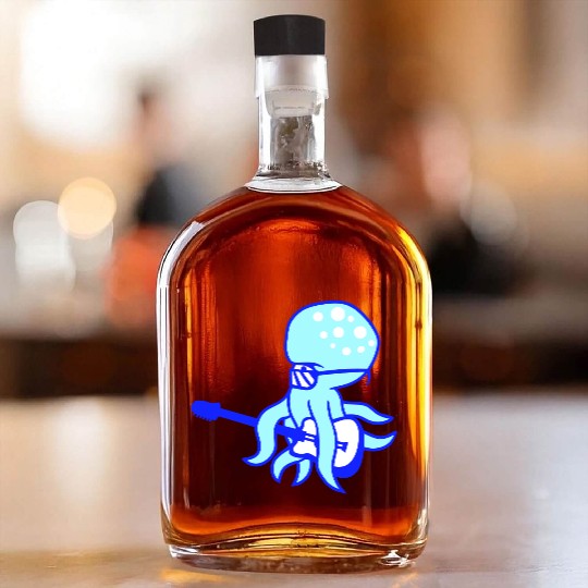 Cool Octopus Kraken Squid Plays Guitar Guitarist Whiskey Bottles