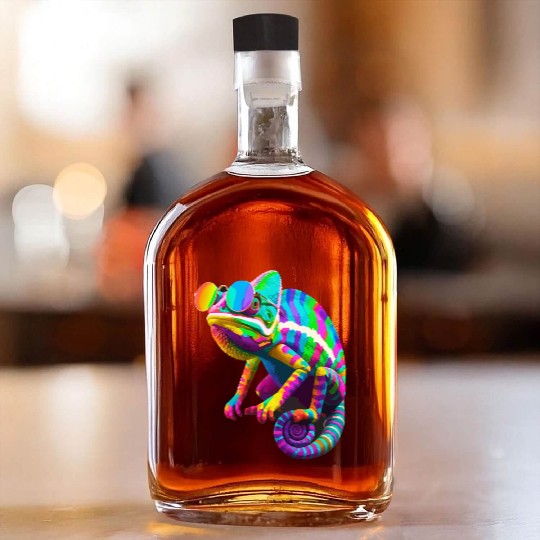 Colorful Chameleon with Sunglasses Whiskey Bottles