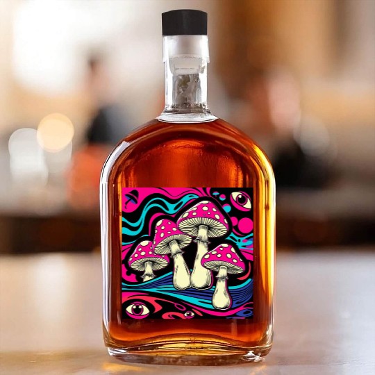 Psychedelic Shrooms: Neon Fungi Fantasy Whiskey Bottles