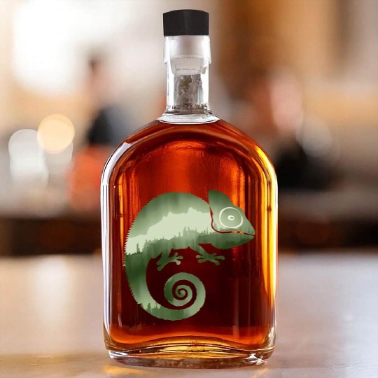 green chameleon monochrome silhouette Whiskey Bottles