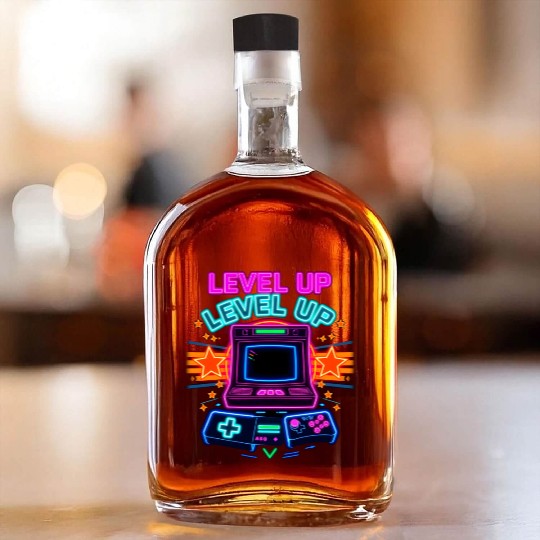 Neon Arcade Glory: Level Up Whiskey Bottles